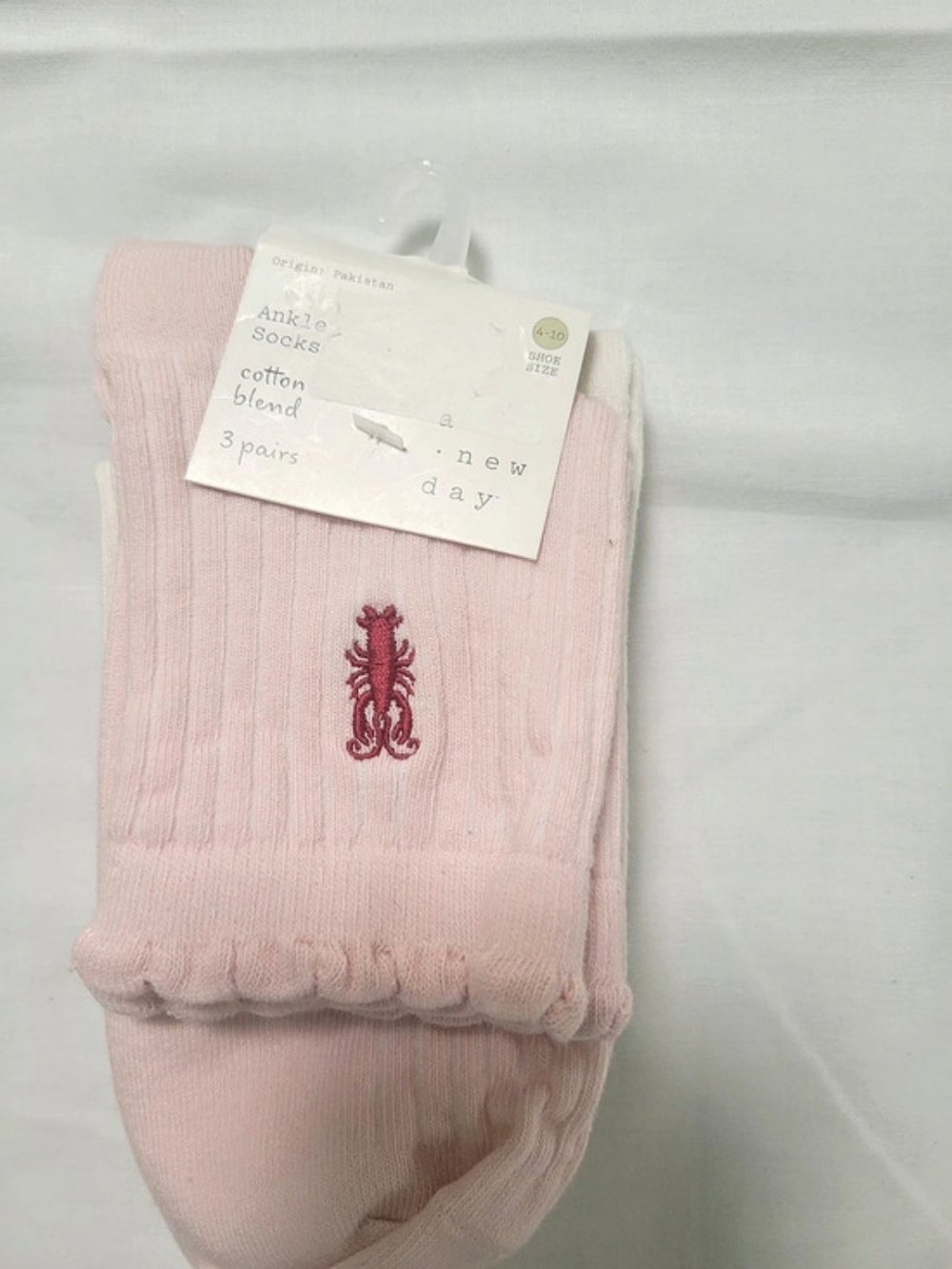 A New Day Ankle Socks 3 Pairs Pink & Beige, Shoe Size 4-10